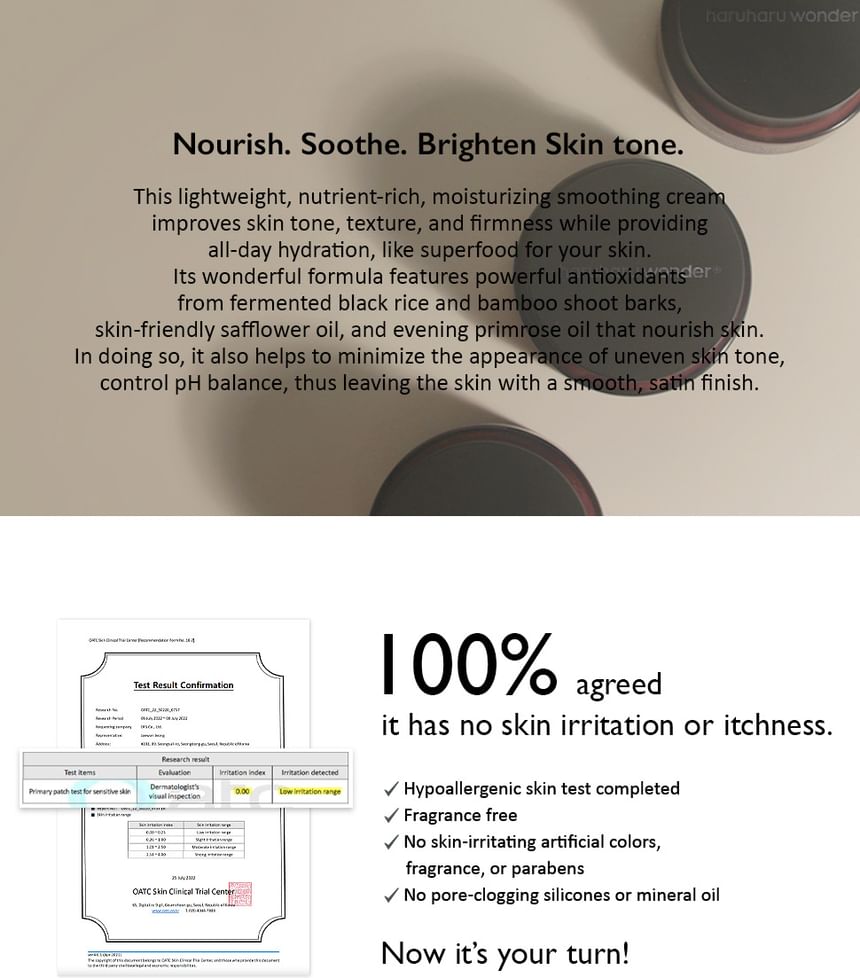 HaruHaru Wonder Black Rice 10 Hyaluronic Cream Unscented 50ml